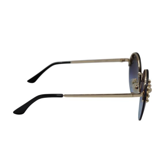 Quay Sunglasses I'm Rich Gold Frames/Smokey Blue Lenses W/Pearls - Picture 5 of 7